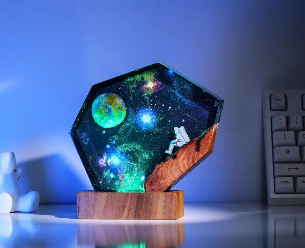 Universe Astronaut Earth Diorama Epoxy Resin Lamp, Night Light