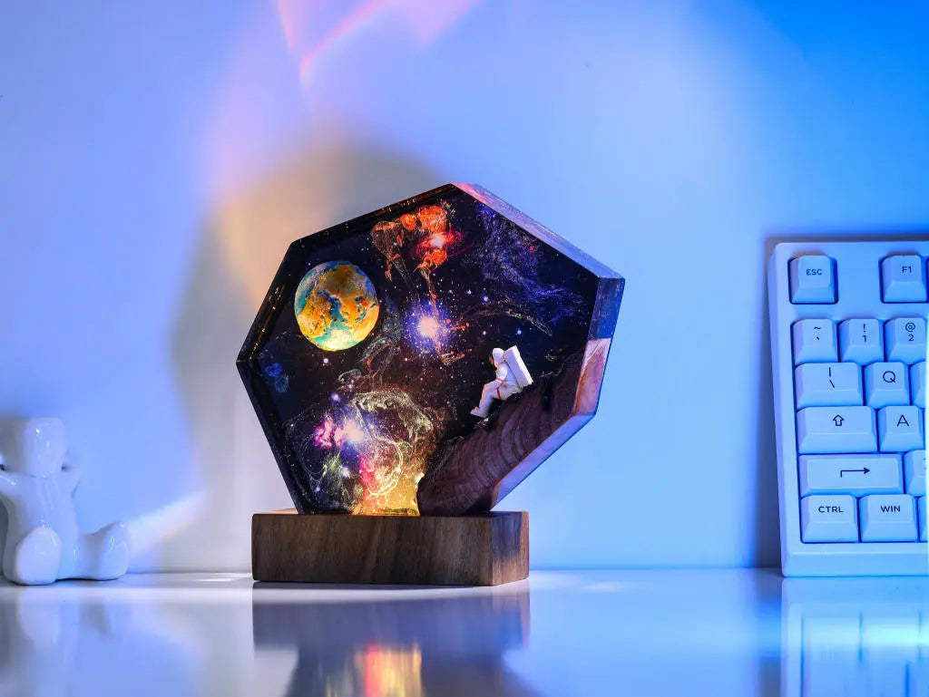 Universe Astronaut Earth Diorama Epoxy Resin Lamp, Night Light