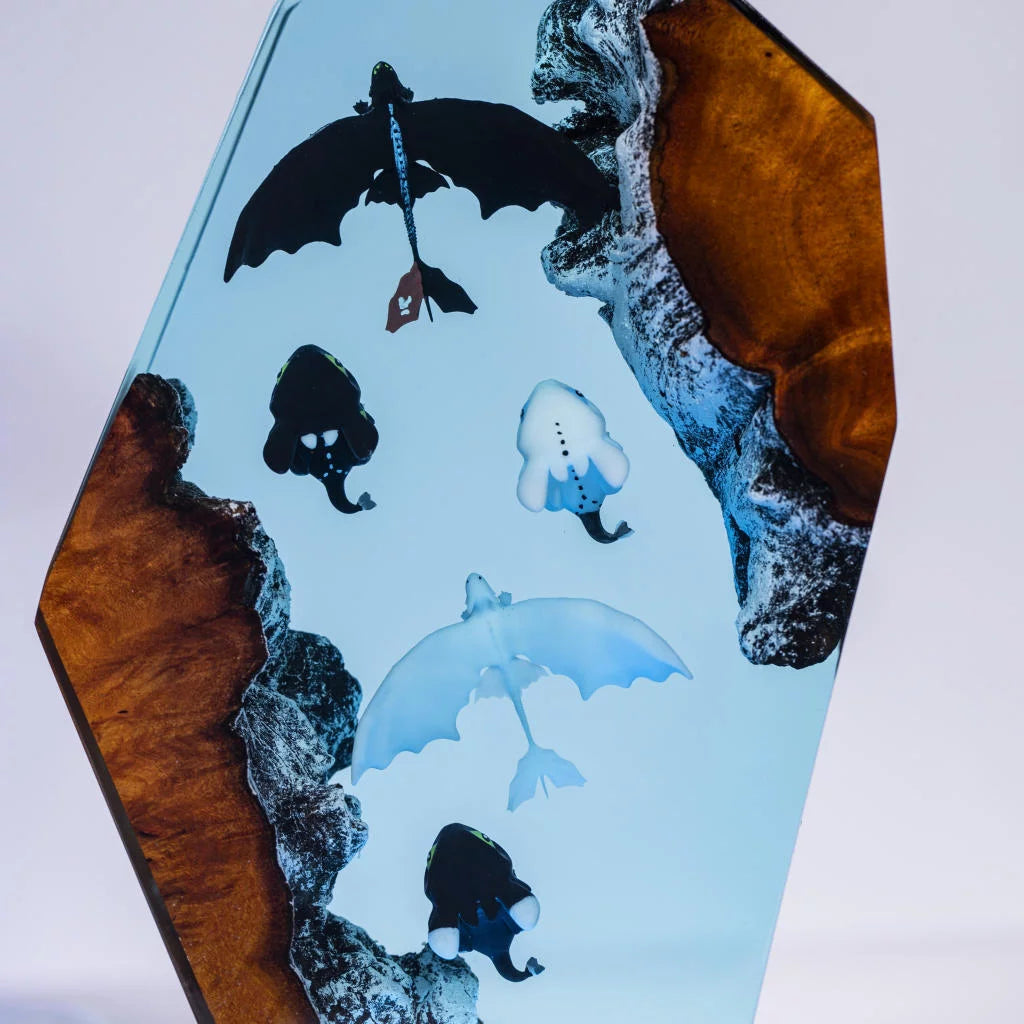 How To Train Your Dragon Toothless and Light Fury Baby Epoxy Resin Lamp, Night Light