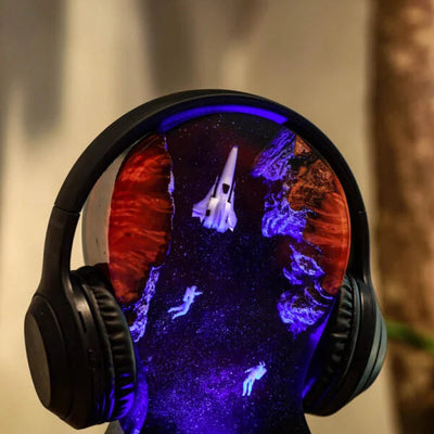 Universe Astronaut Spaceship Headphone Stand Epoxy Resin Lamp, Night Light