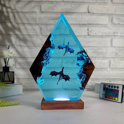 Ice Fire Dragon Wyvern Epoxy Resin Lamp, Night Light