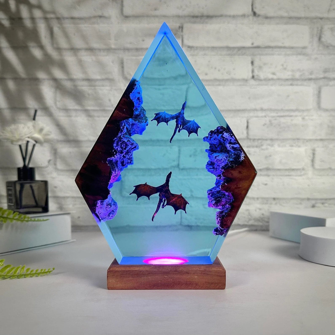 Ice Fire Dragon Wyvern Epoxy Resin Lamp, Night Light