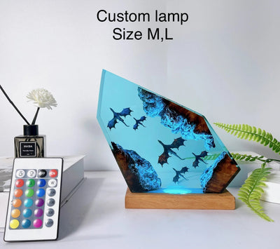 Ice Fire Dragon Wyvern Epoxy Resin Lamp, Night Light