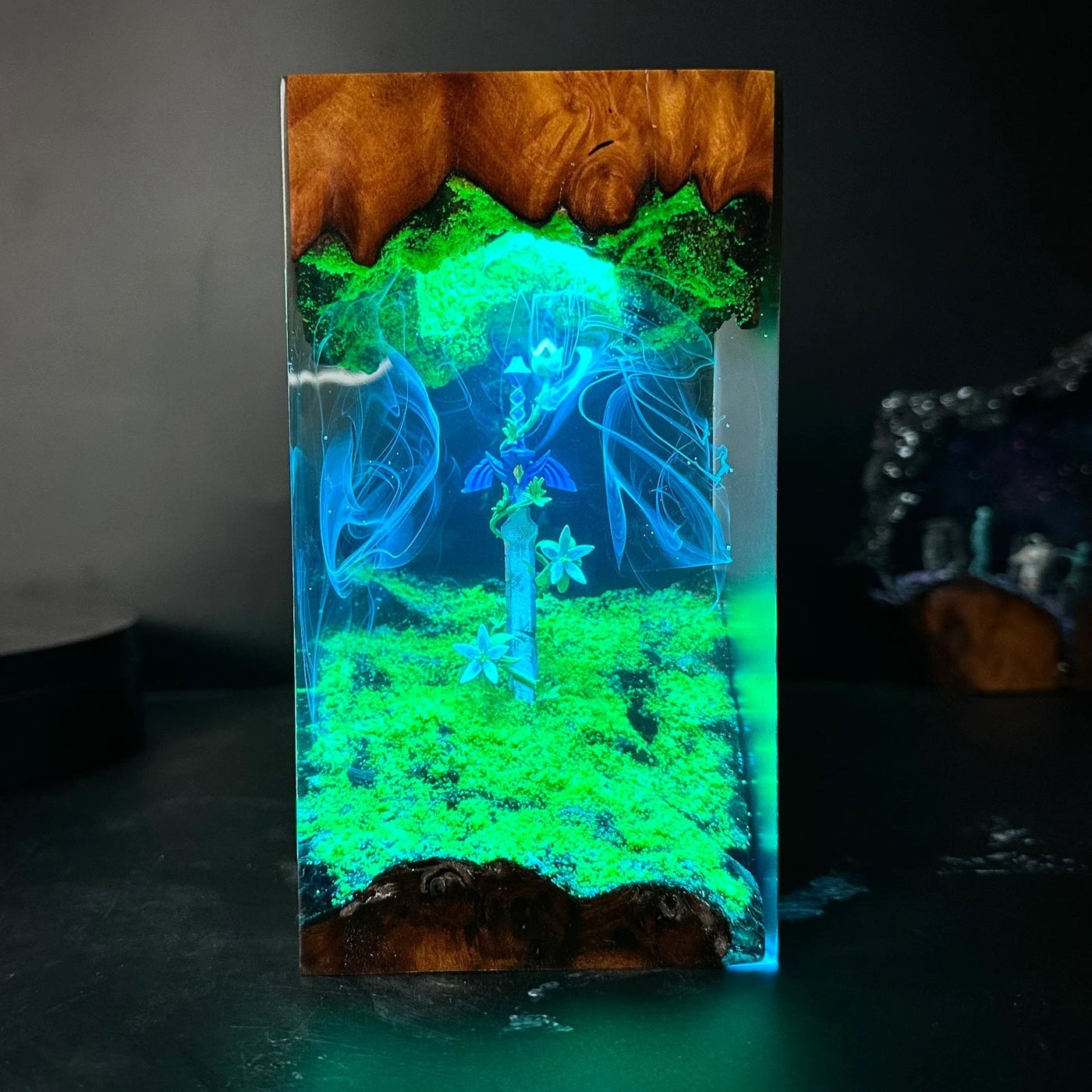 Zelda Master Sword with Silent Princess Flower Epoxy Resin Lamp, Night Light