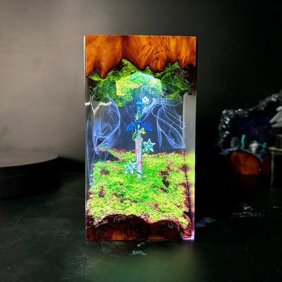 Zelda Master Sword with Silent Princess Flower Epoxy Resin Lamp, Night Light