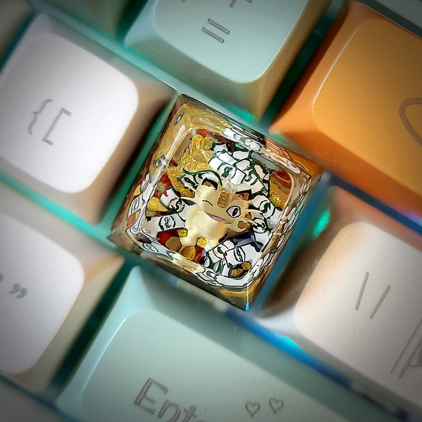 Pokemon Meowth Artisan Keycaps Epoxy Resin