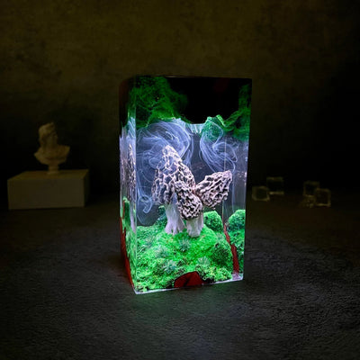 Morel Mushroom Epoxy Resin Lamp, Night Light