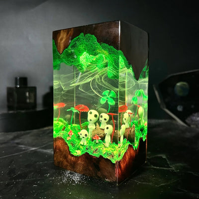 Kodama Tree Spirits Four Leaf Clover Epoxy Resin Lamp, Night Light