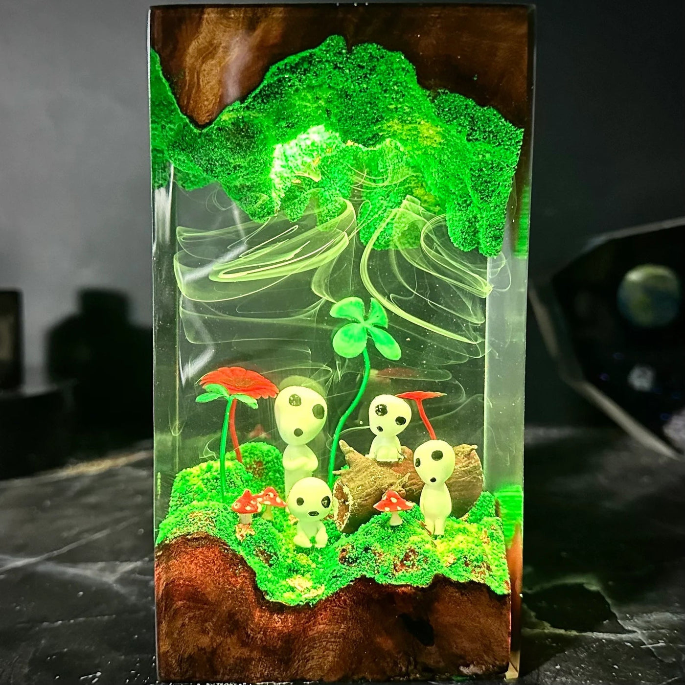 Kodama Tree Spirits Four Leaf Clover Epoxy Resin Lamp, Night Light