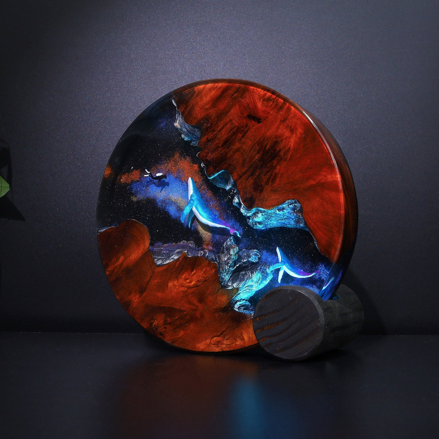 Mariana Trench Adventure Humpback Whale Galaxy Diver Manta Ray Epoxy Resin Lamp, Night Light