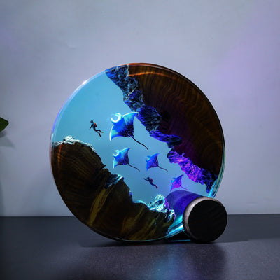 Mariana Trench Adventure Humpback Whale Galaxy Diver Manta Ray Epoxy Resin Lamp, Night Light